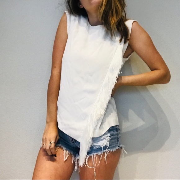 Rebecca Taylor White Fringe asymmetrical tank - Picture 3 of 8